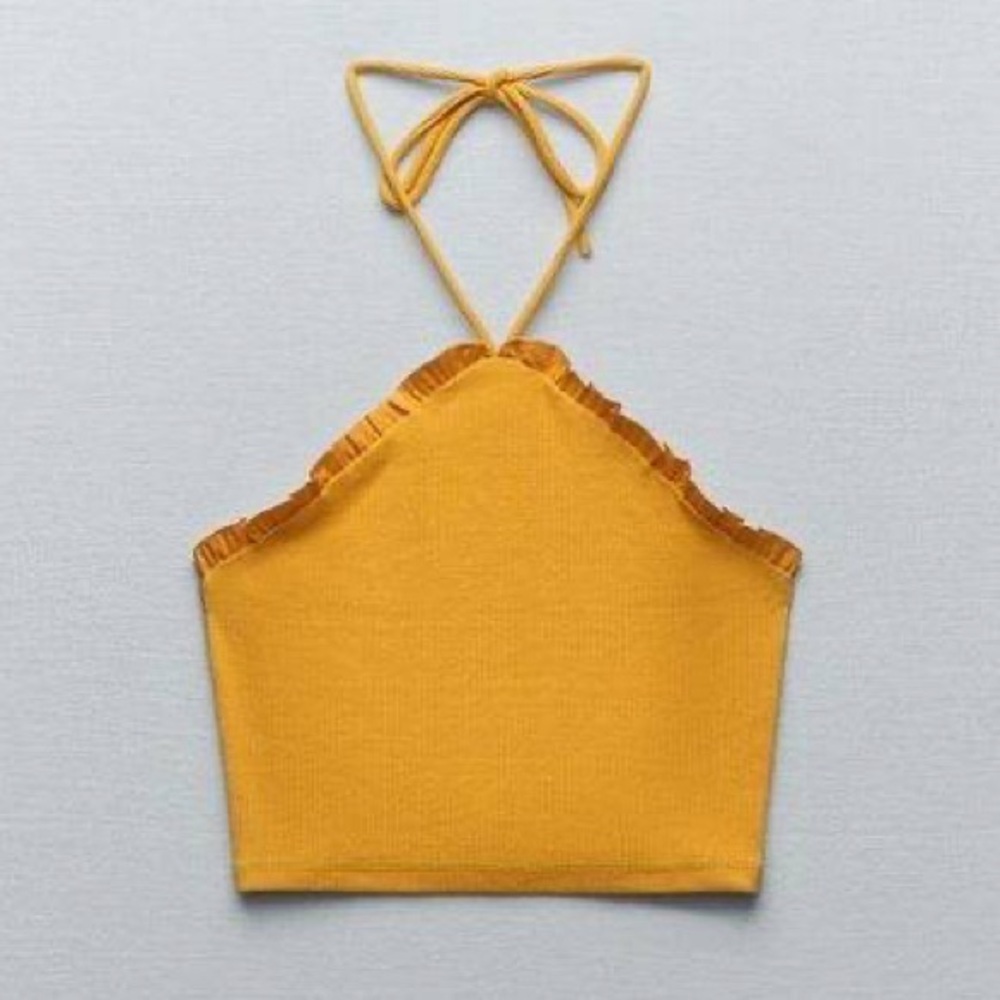 Zara orange ruffle halter crop top - small
